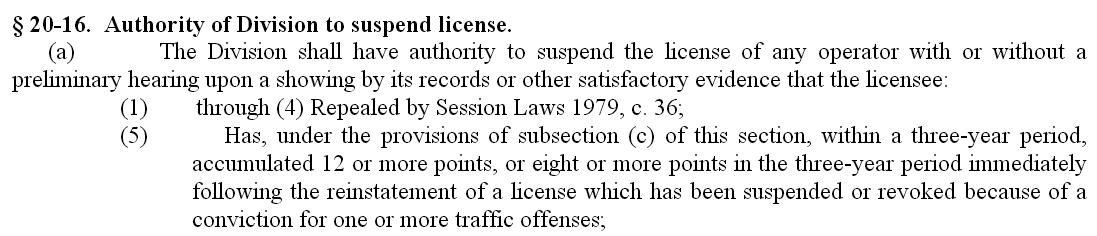 NCGA suspended license