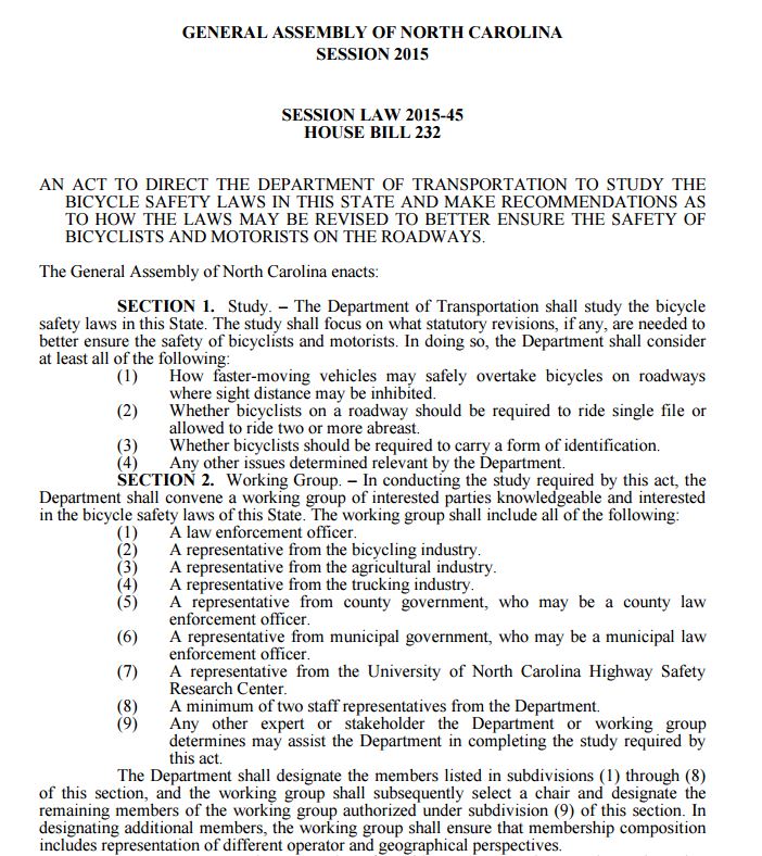 North Carolina Bicycle Law 2015