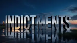 Indictment concept illustration over Outer Banks coastline representing criminal charges in North Carolina OBX courts